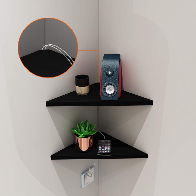 evron Corner Mounting Shelf Set of 2 â€“ Easy to Install Floating Wall Shelves with Wood Grain Finish, Durable and Waterproof ABS Plastic for Kitchen, Bathroom, Living Room Home DÃ©cor - Image 4